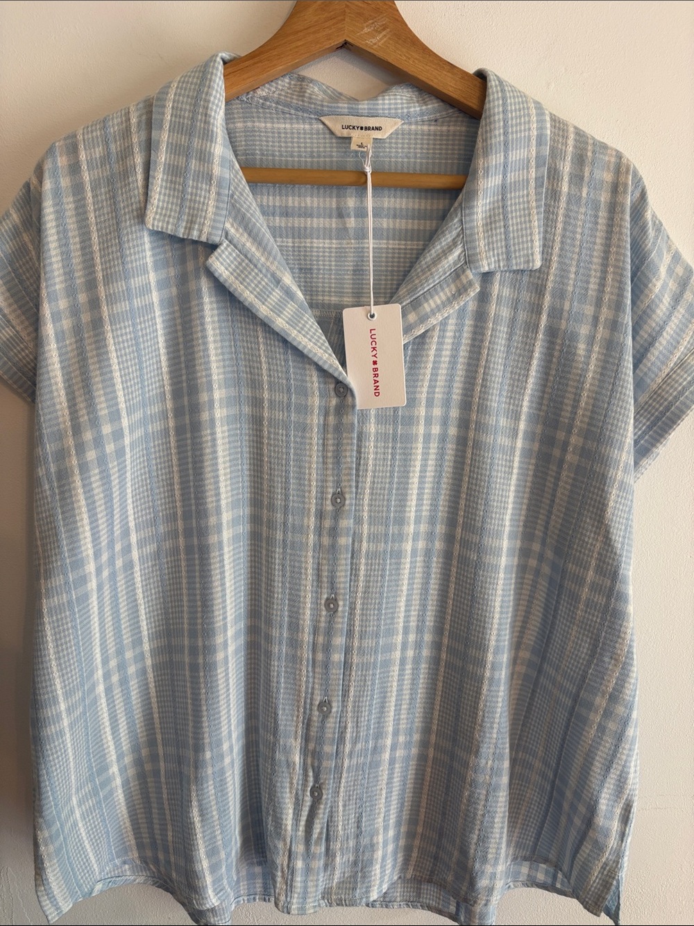 Lucky Brand Blue Plaid Short-Sleeve Button-Down shirt Womens